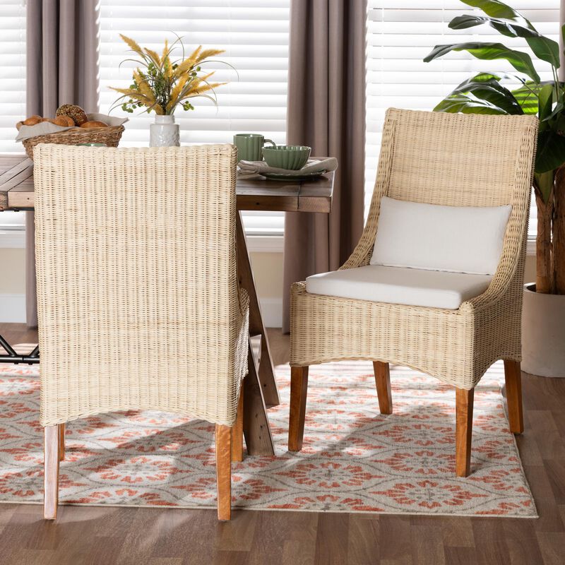 bali & pari Haybourne Natural Rattan 2-Piece Dining Chair Set - Handwoven Wicker Accent Seating with Wingback Frame for Kitchen or Dining Room image number 6