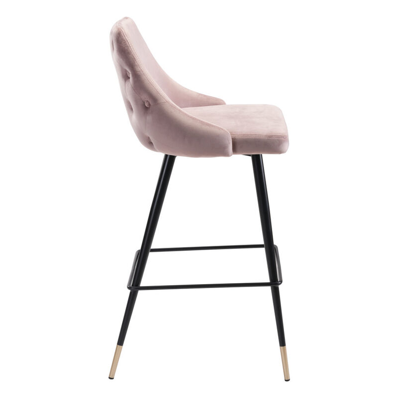 Hivvago 30 Inch Pink And Black Velvet And Steel Bar Height Bar Chair