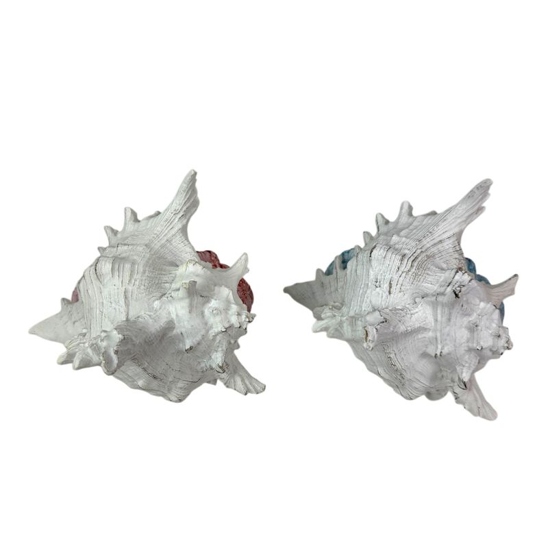 Set Of 2 Resin Hermit Crab Statues Coastal White Shell Figurines 525 In image number 3