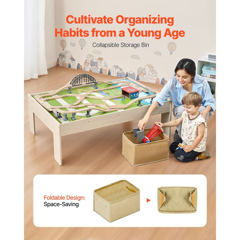 Kids Train Table with 120 Piece Wooden Train Set and Storage Bin image number 4