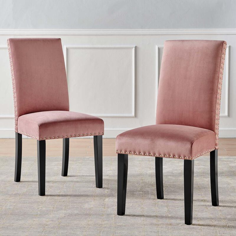 Modway Parcel Performance Velvet Dining Side Chairs - Set of 2, Dusty Rose image number 8