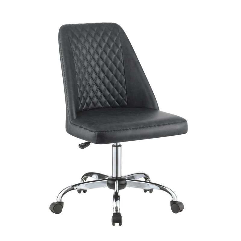 Diamond Pattern Stitched Leatherette Office Chair with Star Base, Gray-Benzara image number 1