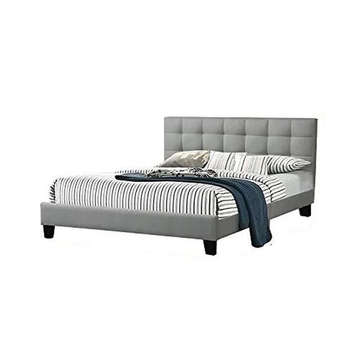 Dex Modern Platform California King Bed, Tufted Upholstery, Light Gray - Benzara