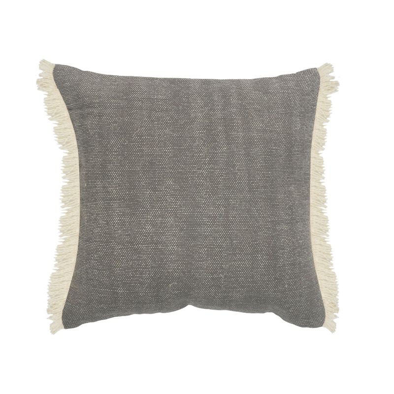 20" Charcoal Gray Solid Fringed Square Throw Pillow