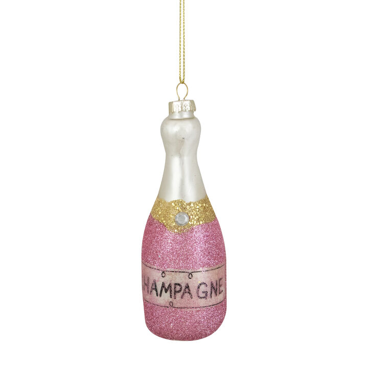 5.25" Pink Glittered "CHEERS" Champagne Bottle Glass Christmas Ornament