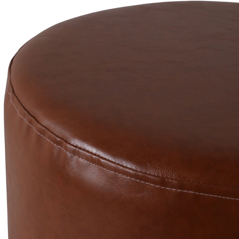 18x18" Faux Leather Ottoman With Wood Base, Brown image number 5