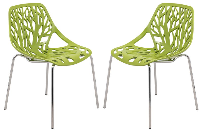 LeisureMod Asbury Dining Stackable Chair in Polypropylene Seat and Chrome Legs Set of 2