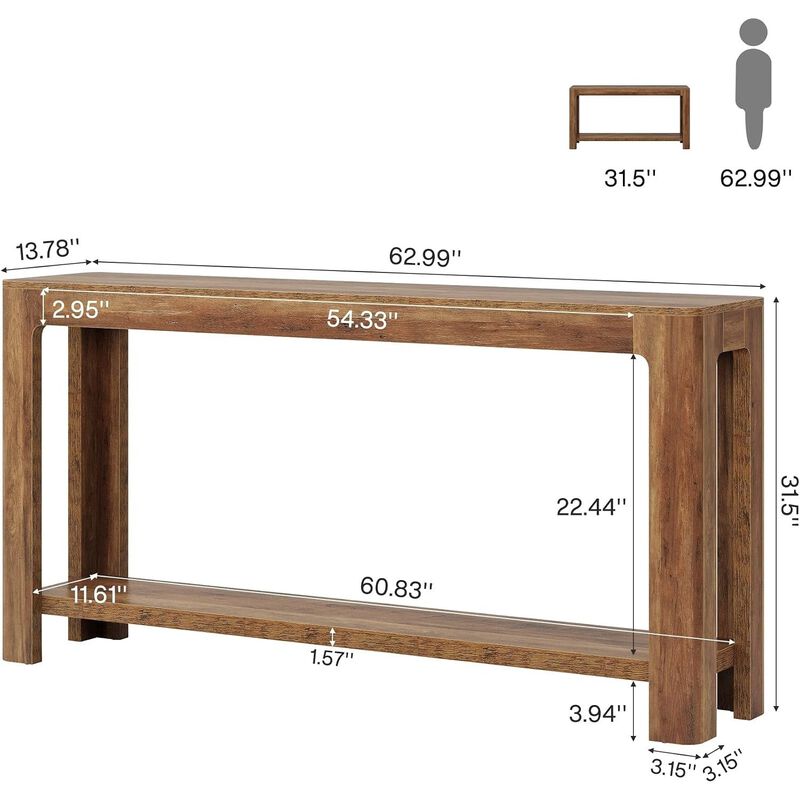 Tribesigns Farmhouse 2-Tier Wood Console Table image number 4