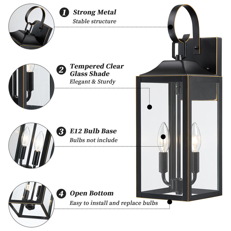 18.85 in. 2-Light Outdoor Wall Lantern with Clear Glass Shade image number 3