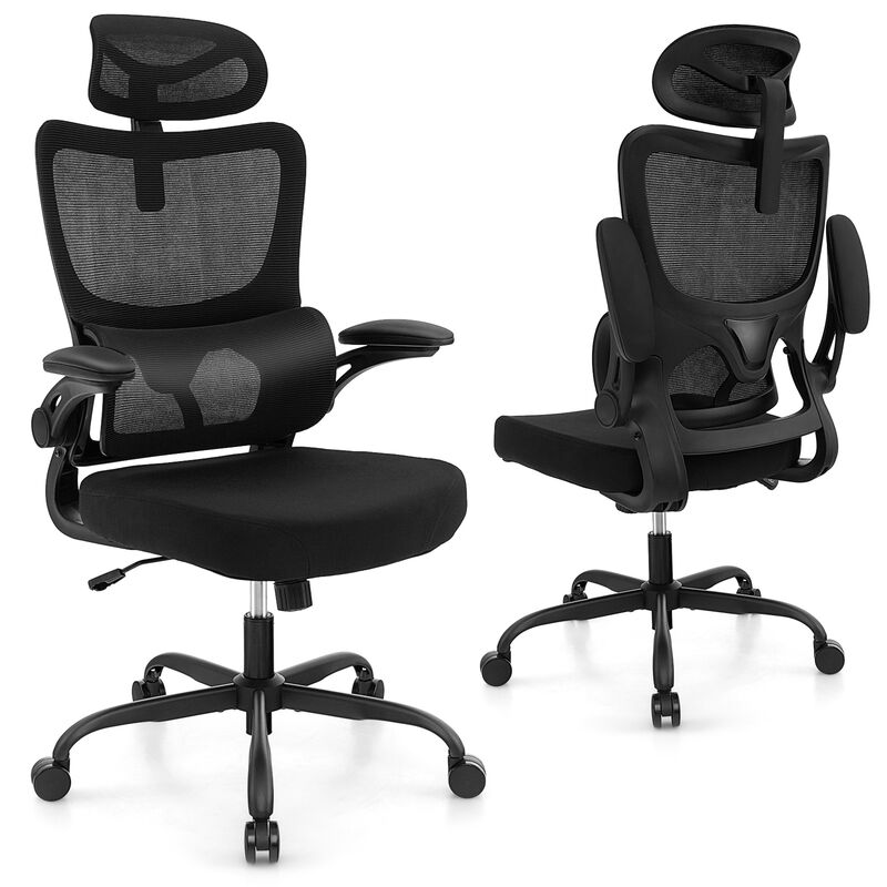 Mesh Office Chair with Adaptive Lumbar Support  Flip-up Armrests  Reclining Backrest-Black image number 0