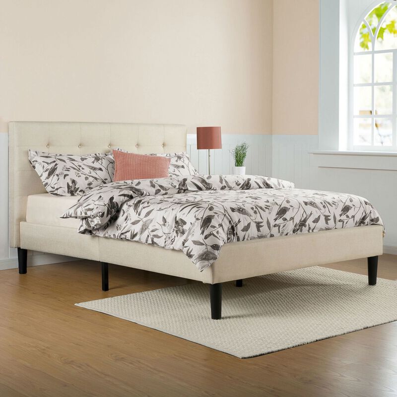 Hivvago King size Taupe Beige Upholstered Platform Bed Frame with Headboard