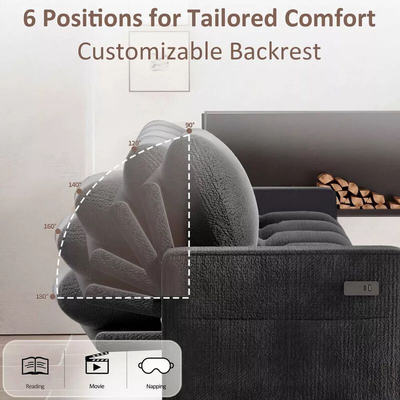 105" U-Shaped Sleeper Sofa Bed, Chenille Pull Out Couch with Reversible Storage Chaise, 5-Position image number 5