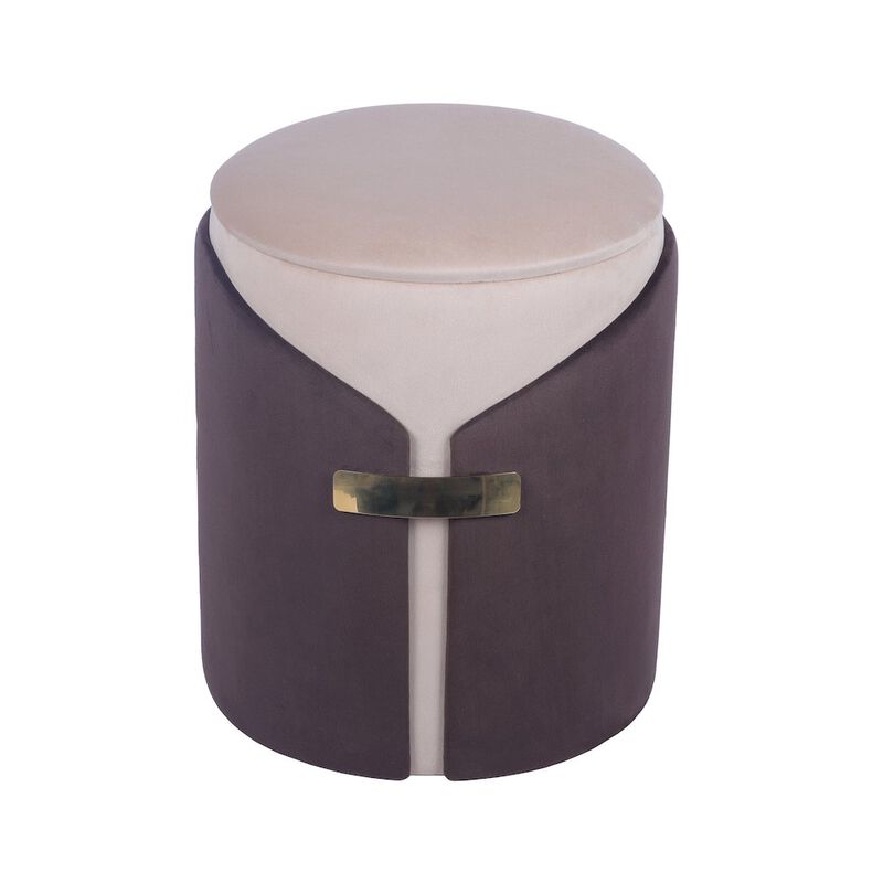 Two-Toned Ottoman with Storage or Vanity Stool, Brown