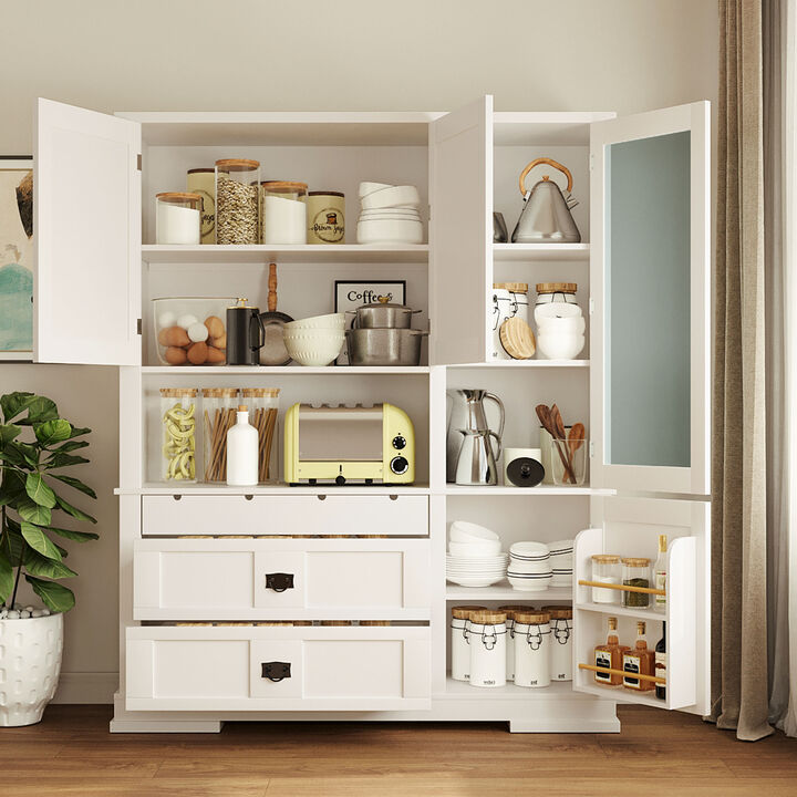 Merax Extra-Large Kitchen Pantry Cabinet with Microwave Workstation, 3 Smooth Drawers