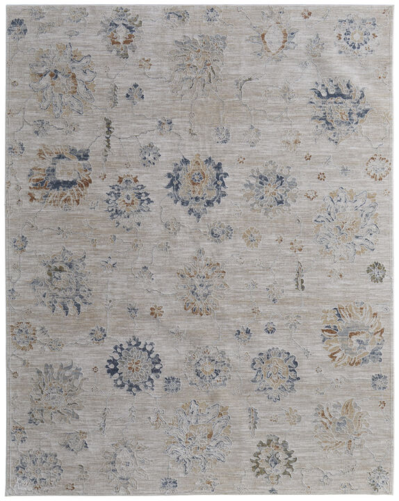 HomeRoots Floral Power Loom Worn Faded Area Rug With Fringe