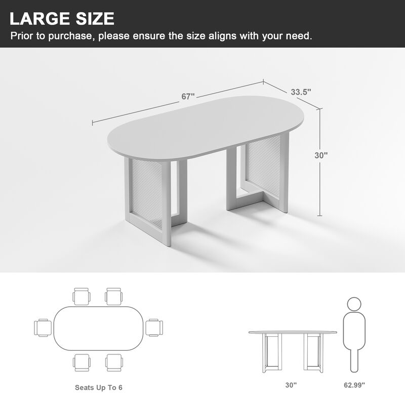 67-inch Vine Woven Oval Dining Table for 6 People Suitable for Dining Room and Living Room