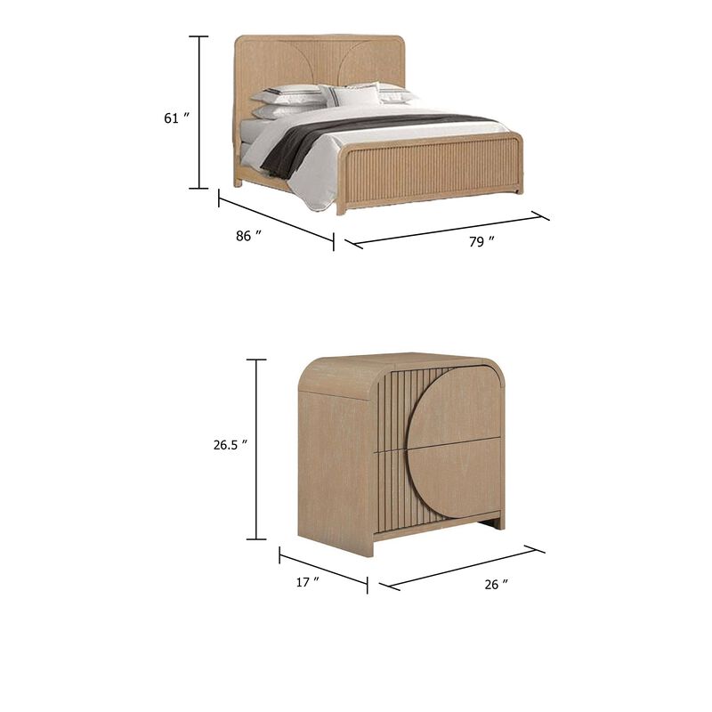 2pc King Bedroom Set, Natural Brown Wood, Nightstand image number 7