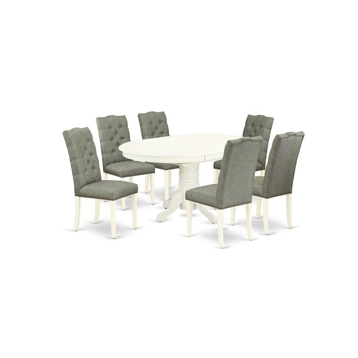 East West Furniture Dining Room Set Linen White, AVEL7-LWH-07