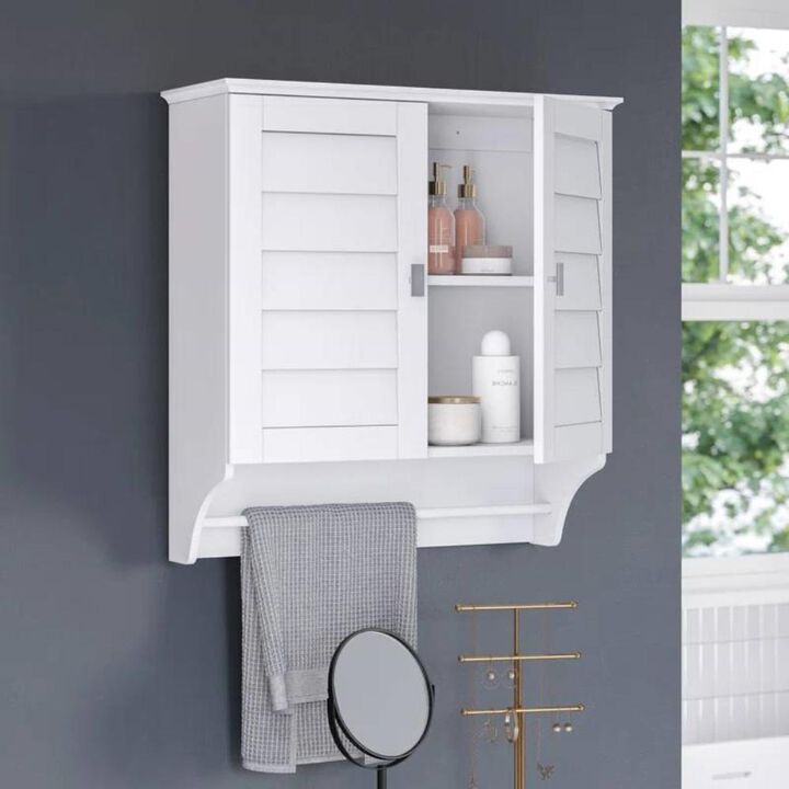 Hivvago Wall Mounted Bathroom Medicine Cabinet with Louver Doors and Towel Bar in White