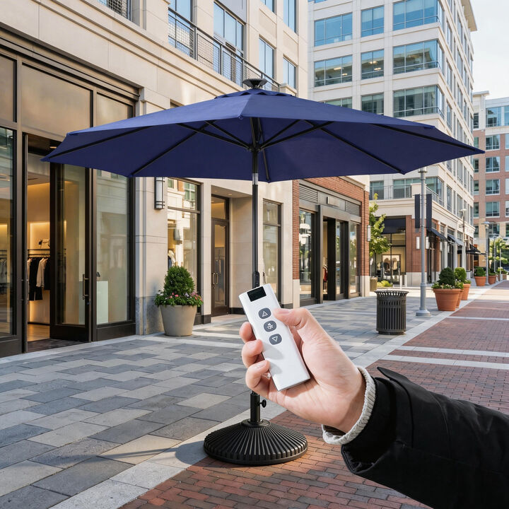 Mondawe 10FT LED Light Market Umbrella One-Touch Electric Patio Umbrella with Remote, Tan