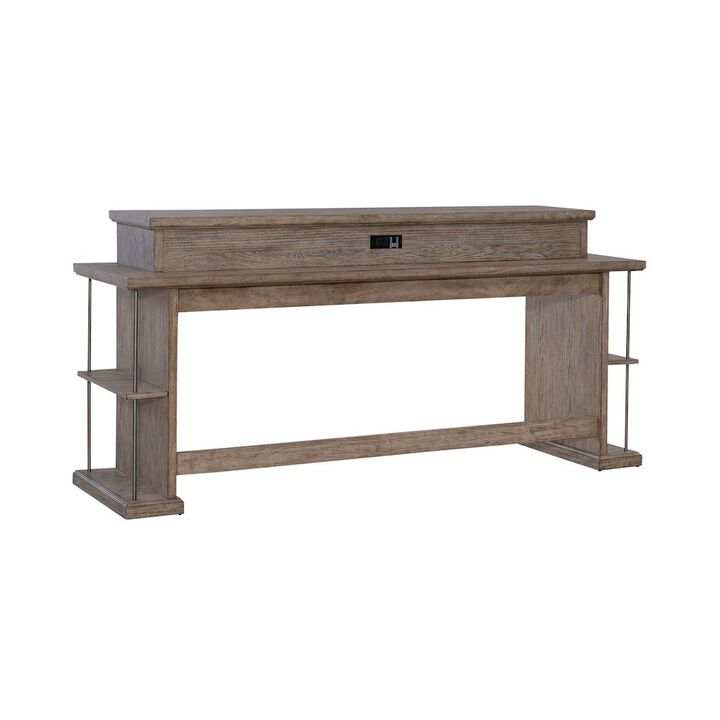 Liberty Furniture City Scape Metal Accent Oak Wood Console Bar Table for Living Room, Beige