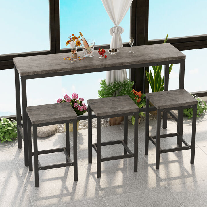 Modern Design Kitchen Dining Table, Pub Table, Long Dining Table Set with 3 Stools, Easy Assembly, Gray
