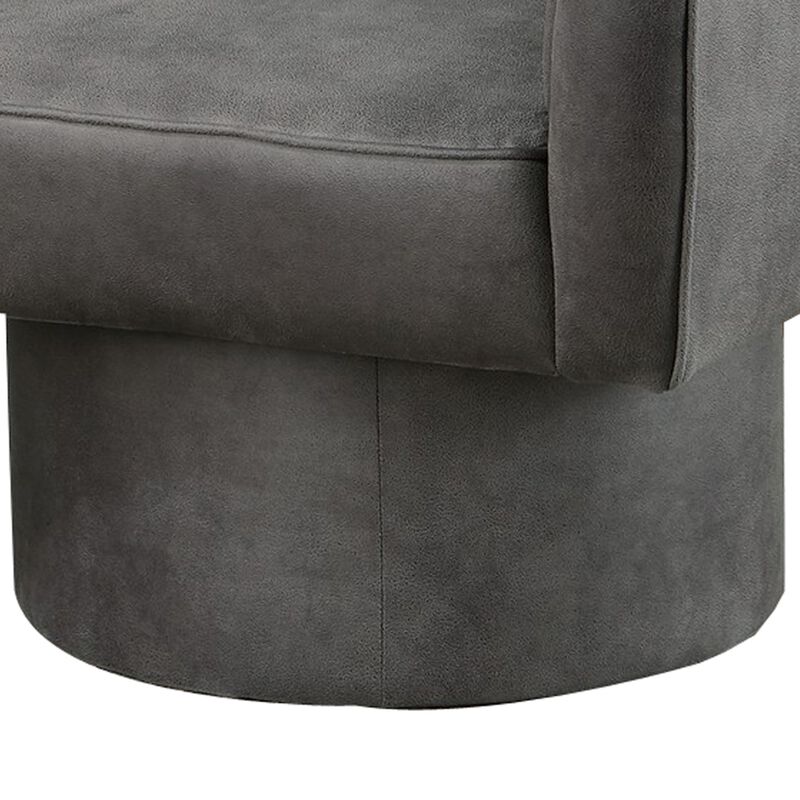 Kate 30 Inch Accent Chair, 360 Swivel Seat, Vegan Faux Leather, Dark Gray-Benzara