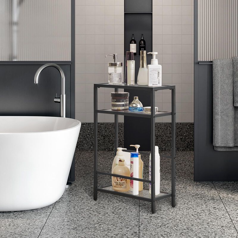 IBUYKE Narrow Side Table with Storage Shelf, 3 Tier Slim End Table,Modern Sofa Table, Small Nightstand, Telephone Table for Smal