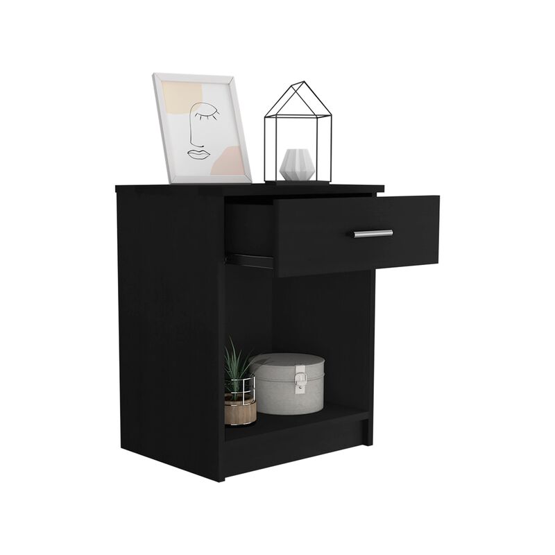 Eco Nightstand, Superior Top,  One Drawer, Lower Shelf -Black