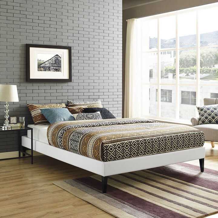 Modway Sharon Vinyl Bed Frame with Squared Tapered Legs, Queen, White
