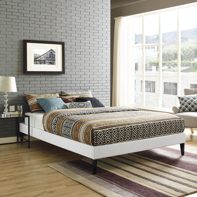 Modway Sharon Vinyl Bed Frame with Squared Tapered Legs, Queen, White image number 1