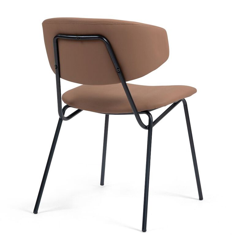 Glamour Home Set of 2 Benito Brown Faux Leather Dining Chair with Black Iron Legs