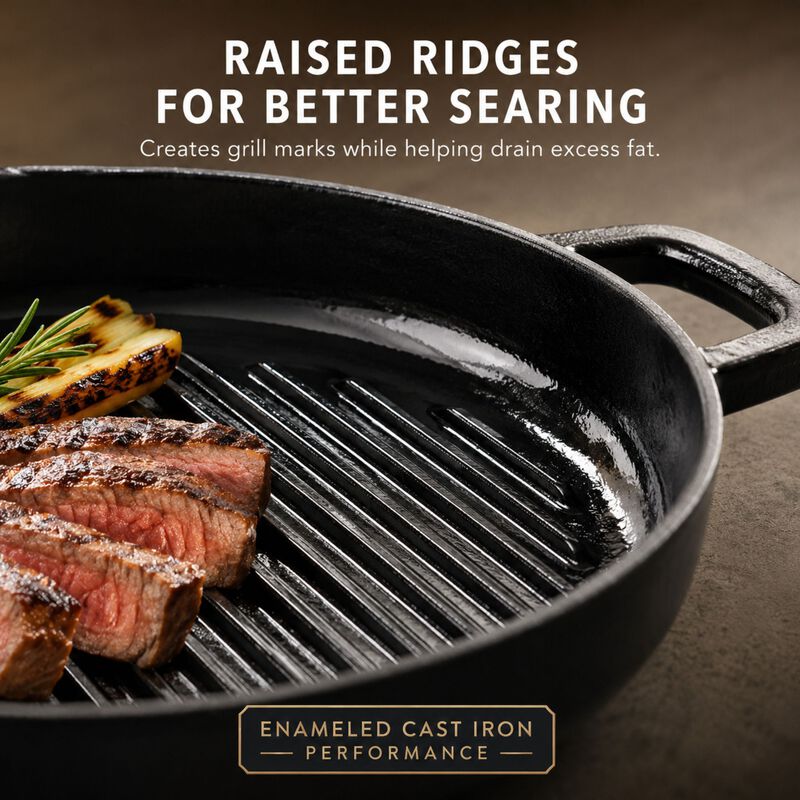Alva Nori Enameled Cast Iron Grill Pan 11" - Oven Safe and Made without PFAS, PFOA & PTFE - Induction and All Stovetop Compatible with Even Heat Distribution image number 4