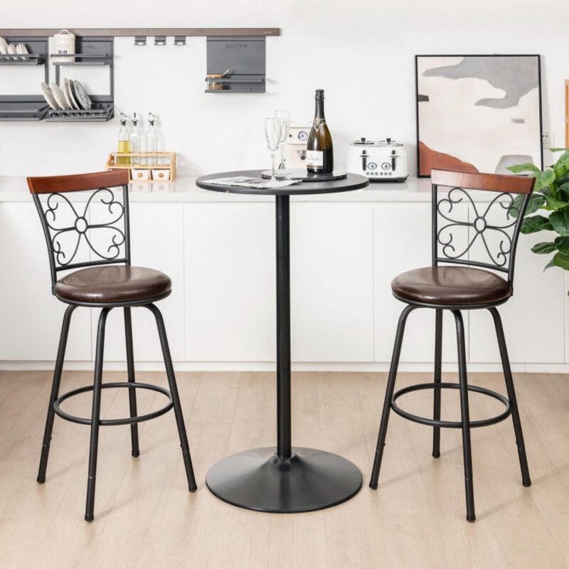 Hivvago 2 Pieces 24-30 Inch Adjustable PU Cushioned Swivel Barstools