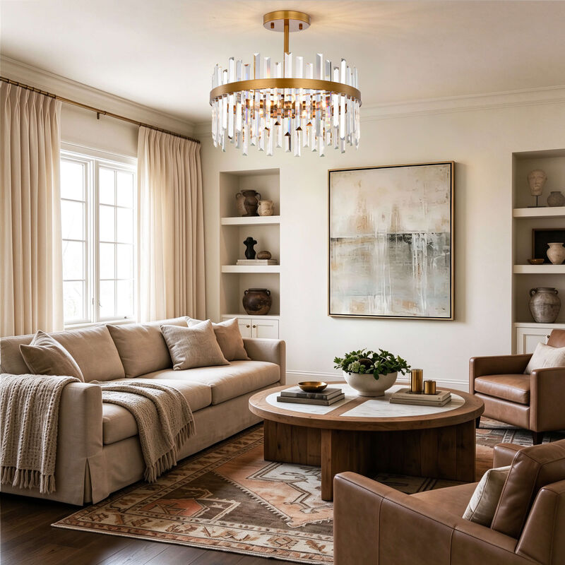 Jojospring Casandra 5-Light Drum Crystal Glass Flush Mount - Medium-gloss Brushed Brass image number 4