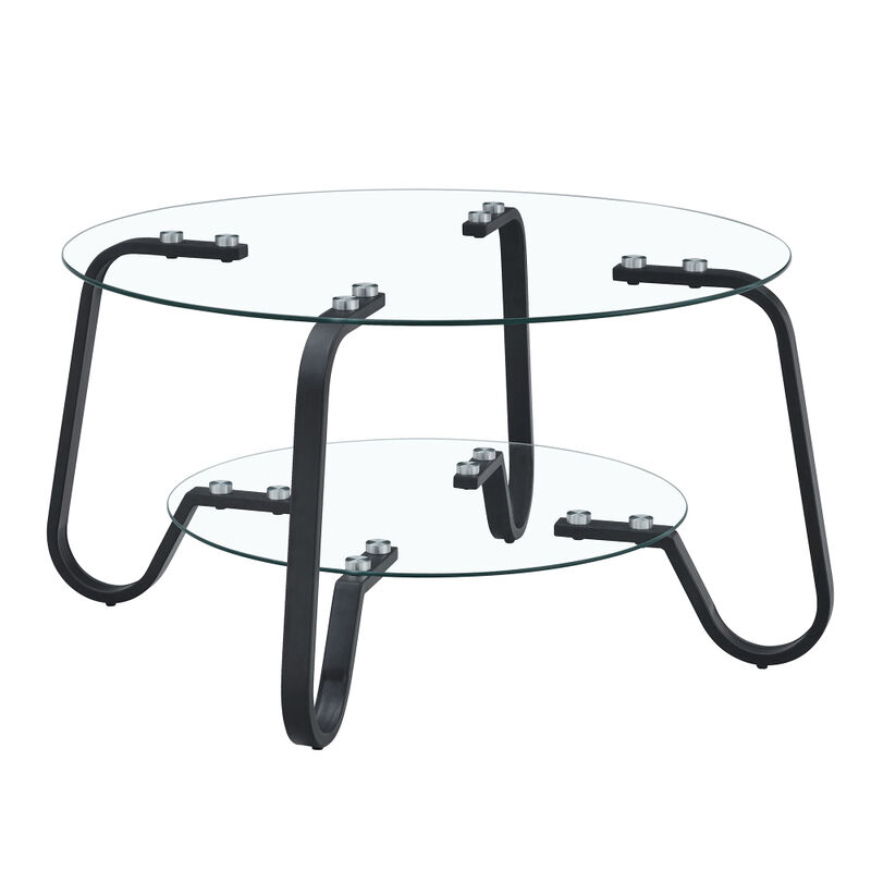 Ketwul 2-Tier Round Glass Coffee Table image number 6