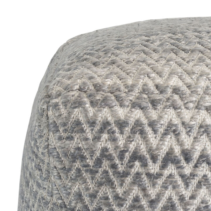 Pasargad Home Galaxy Zig-Zag Silk & Wool Pouf, Grey