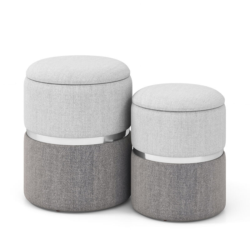 Velvet/Linen Fabric Storage Ottoman Set of 2