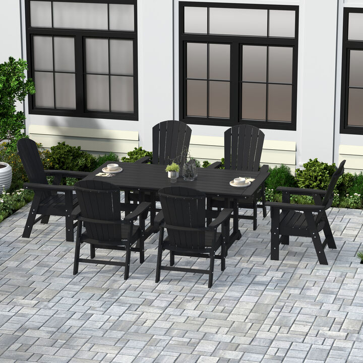 WestinTrends 7 Piece Outdoor Patio Dining Table and Adirondack Armchair Set