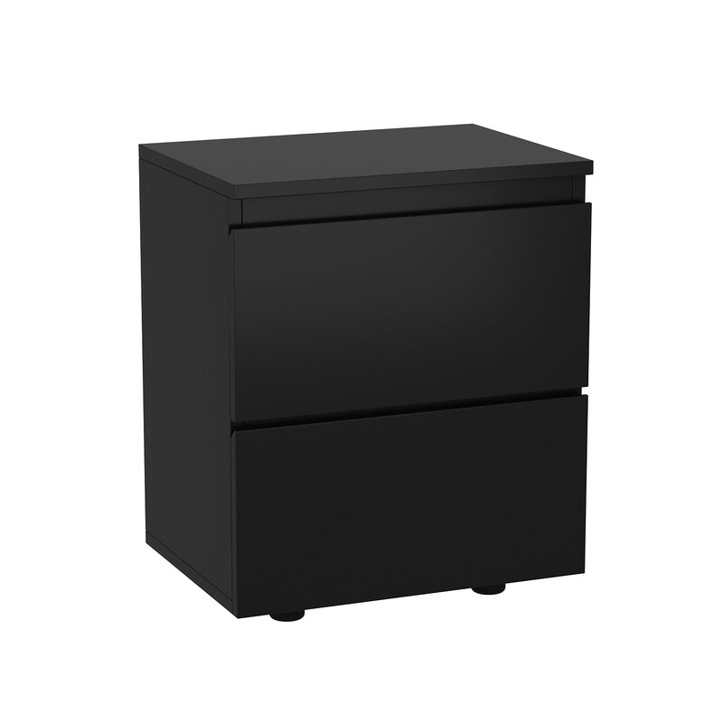 FUFU&GAGA Modern Black Nightstand with 2 Drawers and Storage Compartments, Sleek Design (15.7" W x 11.6" D x 18.9" H), Black