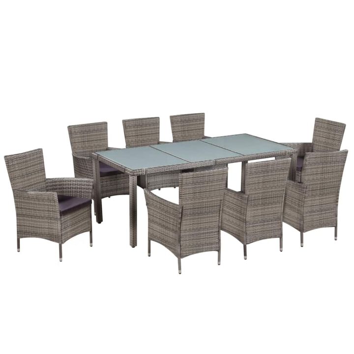 vidaXL 9 Piece Outdoor Dining Set with Cushions Poly Rattan Gray