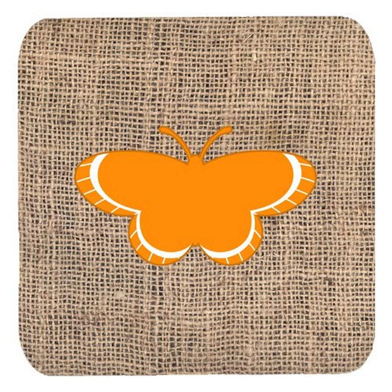 Caroline's Treasures BB1039-BL-OR-FC Butterfly Burlap and Orange Foam Coasters (Set of 4), 3.5 H x 3.5 W, Multicolor