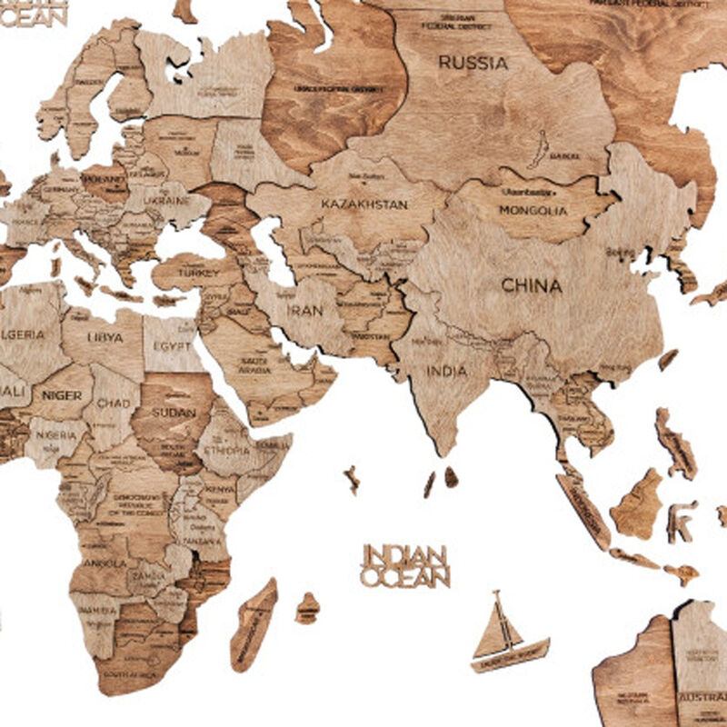 HomeRoots 35" X 59" Wood Brown Wood World Map Hanging Dimensional Sculpture image number 2