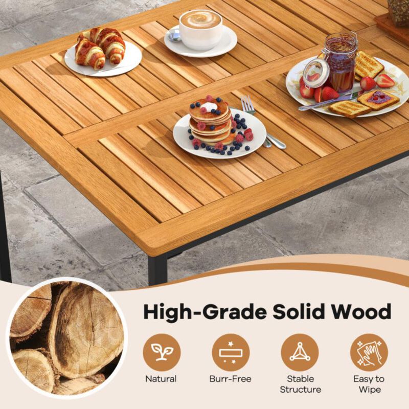 Hivvago Acacia Wood Dining Table for 6 People with Slatted Tabletop and Umbrella Hole