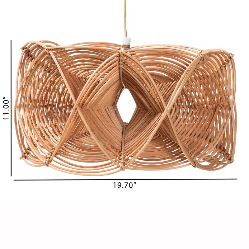 bali & pari Jeneth Natural Rattan Pendant Lampshade - Coastal Boho Ceiling Light Cover with Handcrafted Geometric Design