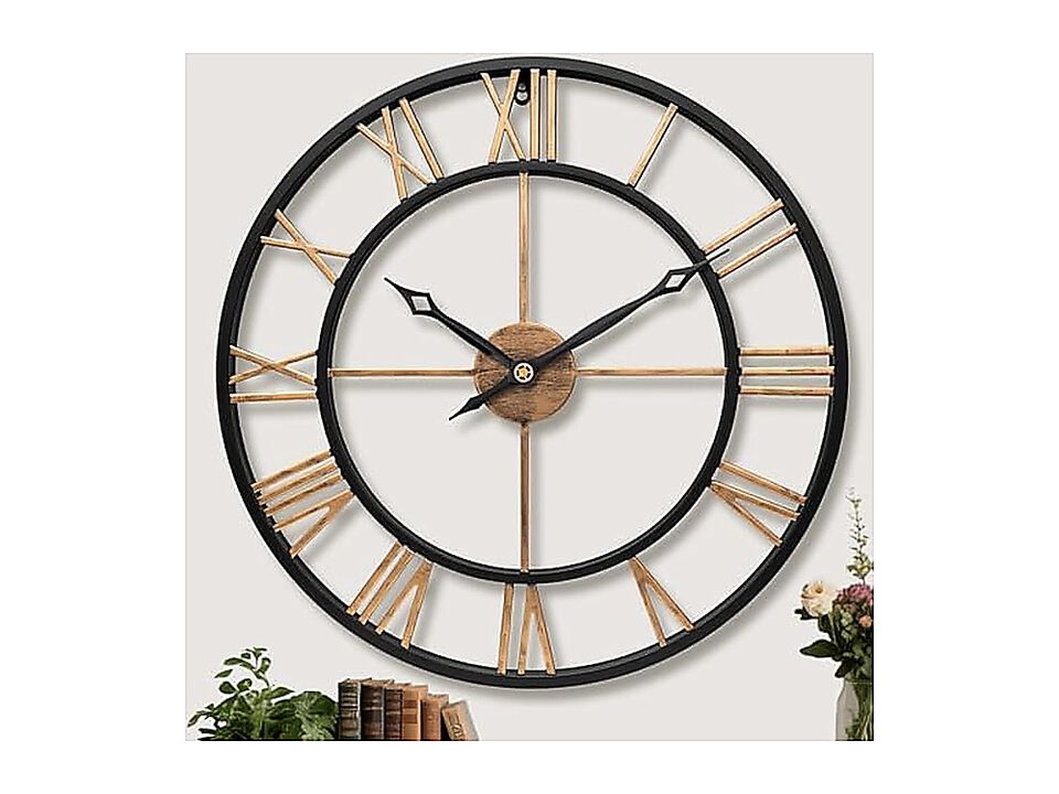 24 Inch Large Wall Clocks Living Decor Big Roman Numerals Vintage Gold Modern