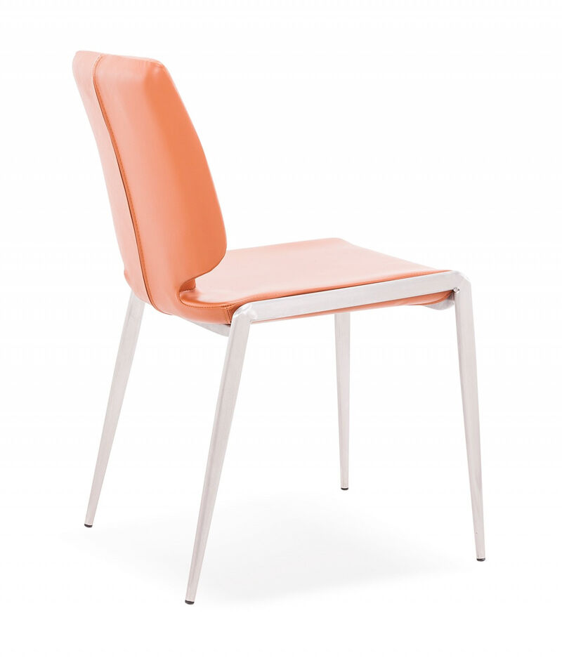 HomeRoots Set of Two Terra Cotta And Silver Upholstered Faux Leather Dining Side Chairs image number 2