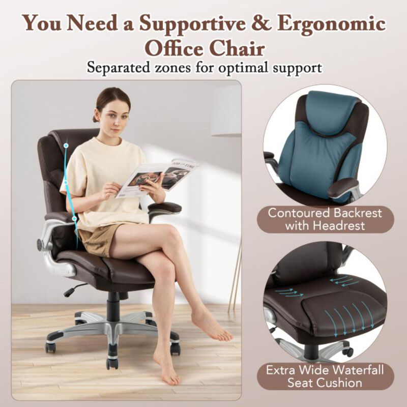 Ergonomic High-Back Office Chair with Flip-Up Armrests and Smooth Rocking Function