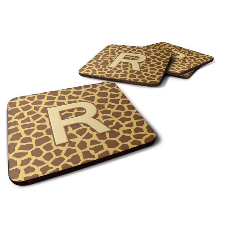 Caroline's Treasures CJ1025-RFC Monogram-Giraffe Foam Coasters (Set of 4), Initial Letter R, 3.5 H x 3.5 W, Multicolor
