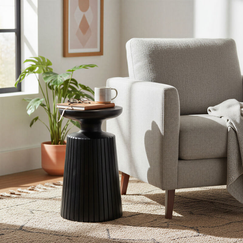 Paulownia Wood Planter and Pedestal End Table, Black image number 1